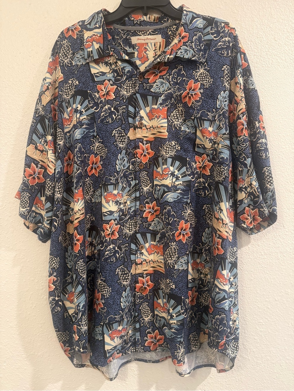 Tommy Bahama Navy Floral & Coral Hawaiian Camp Shirt